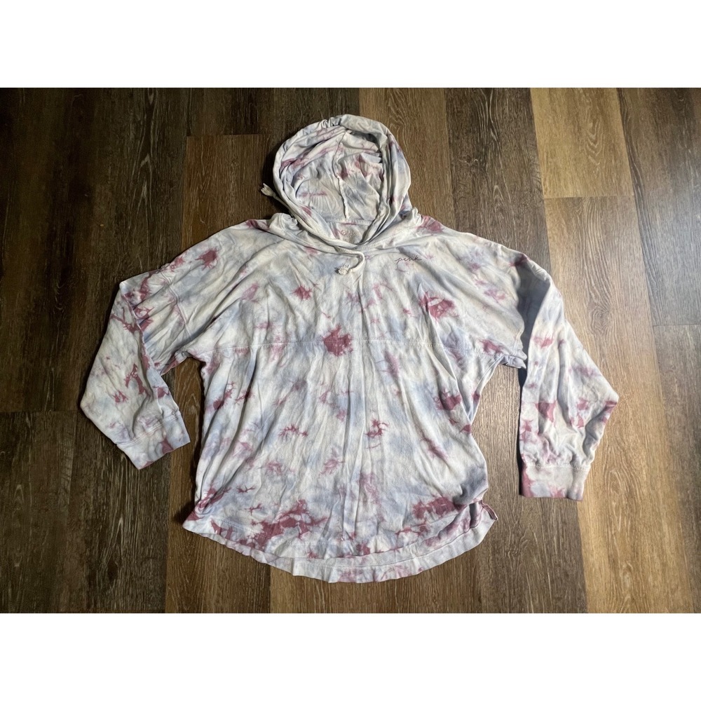 PINK Victoria's Secret Hooded T-Shirt Women Medium Blue Purple Tie Dye